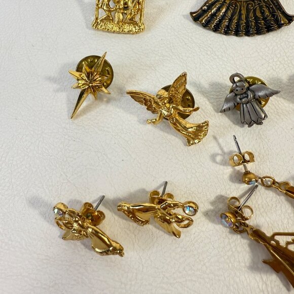 Angel Religious Pin Brooch Earrings Lot Gold-Tone Avon JJ Jonette - Picture 5 of 10